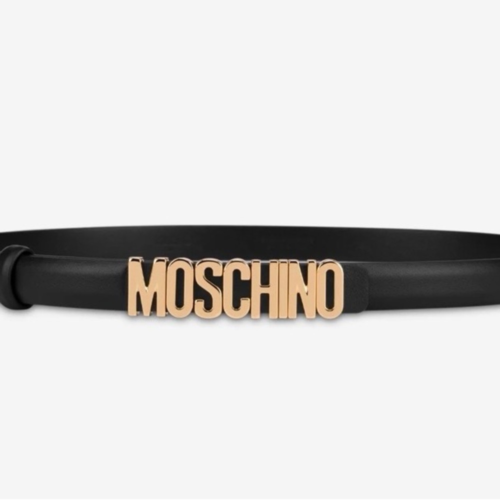 Moschino Black and Gold Logo Belt